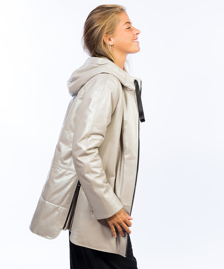 Chaqueta piel oversize nacarado mujer