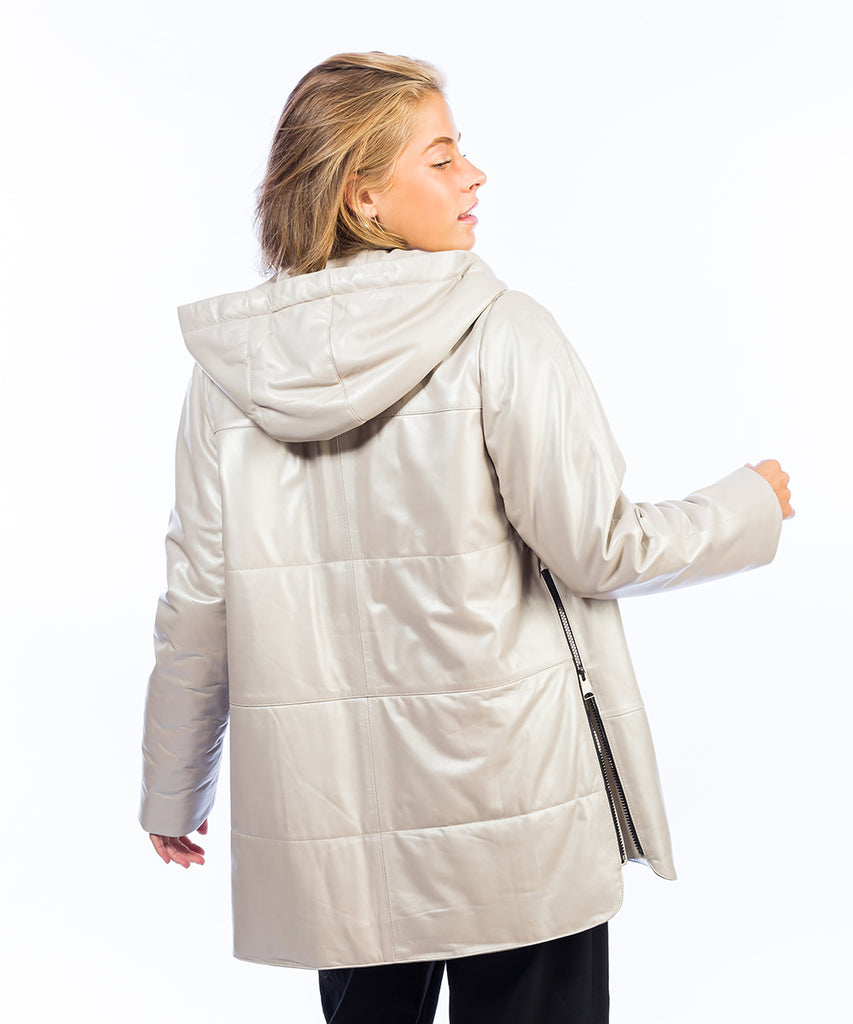 Chaqueta piel oversize nacarado mujer