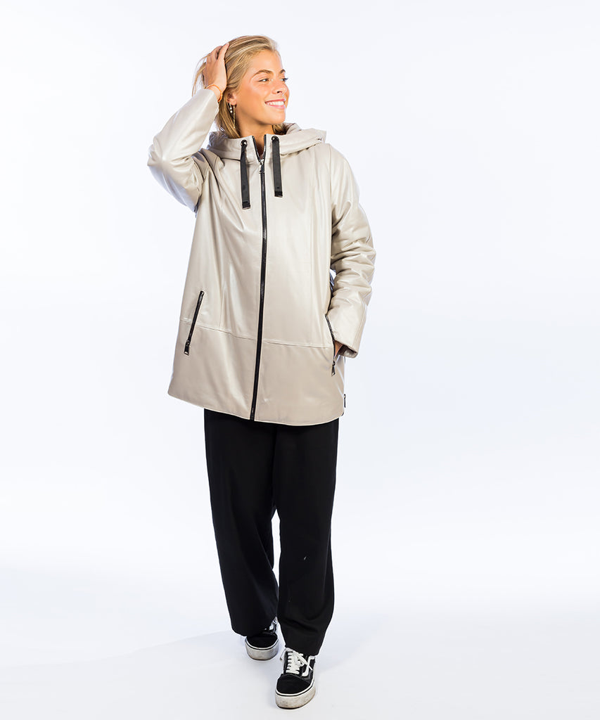 Chaqueta piel oversize nacarado mujer