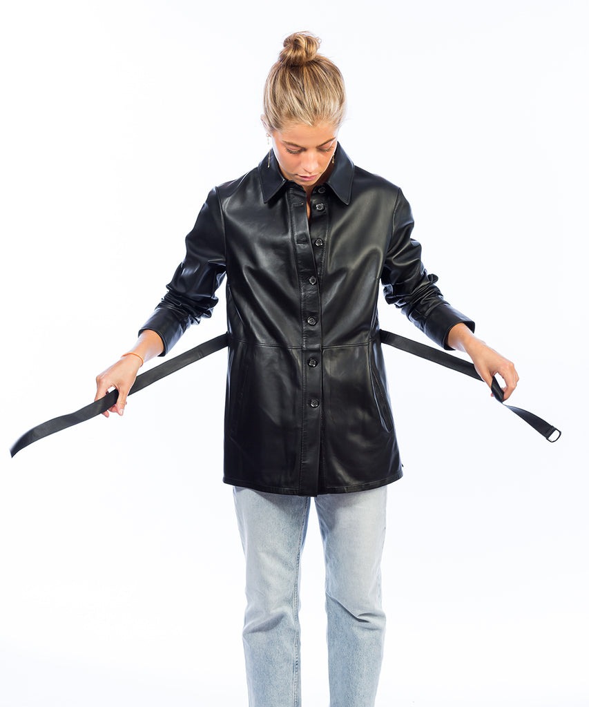 Sobrecamisa de piel en napa negra