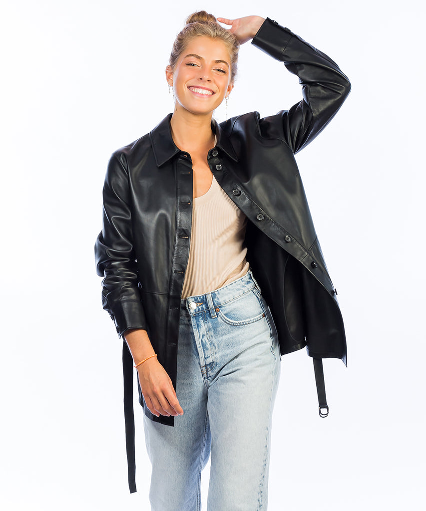 Sobrecamisa de piel en napa negra